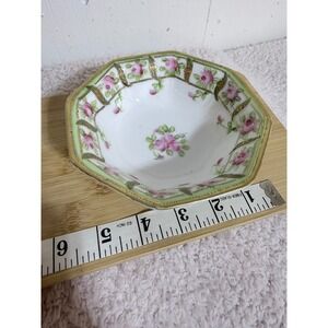 Antique Nippon Hand Painted Rose Bowl Gold Moriage Octagon Porcelain M in Wreath